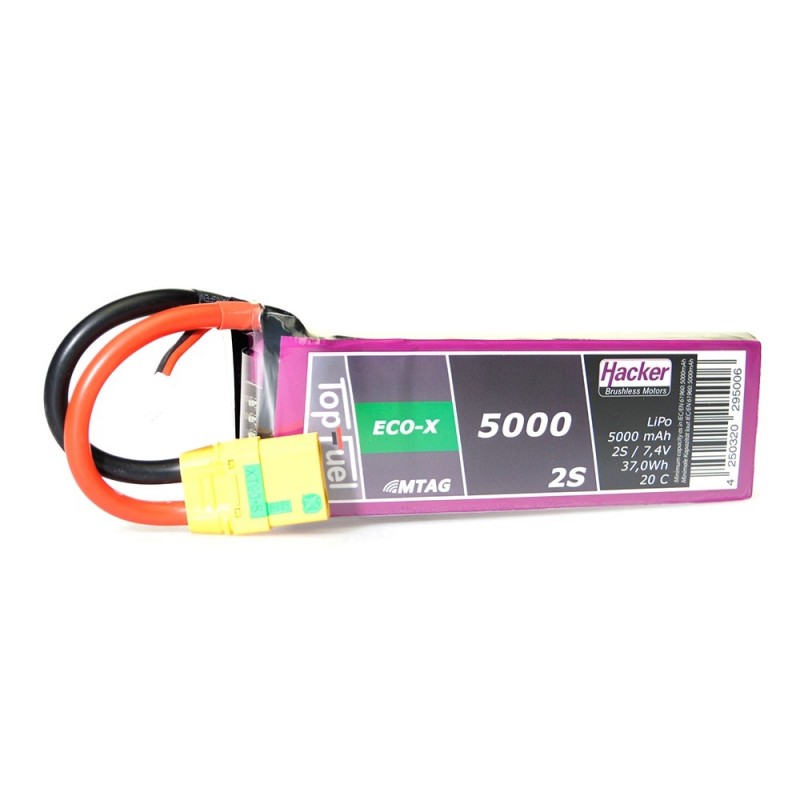 RC aircraft propulsion batteries - Lipo Hacker TopFuel Eco-X MTAG 2S 7.4V 5000mAh 20C XT90S socket - FLASH RC