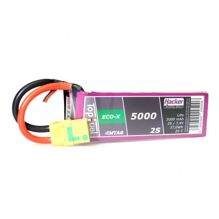 RC aircraft propulsion batteries - Lipo Hacker TopFuel Eco-X MTAG 2S 7.4V 5000mAh 20C XT90S socket - FLASH RC