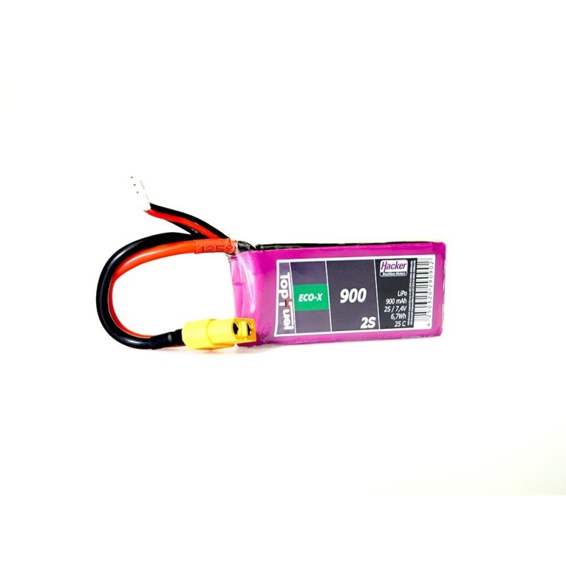 RC aircraft propulsion batteries - Lipo Hacker TopFuel Eco-X 2S 7.4V 900mAh 25C XT60 socket - FLASH RC