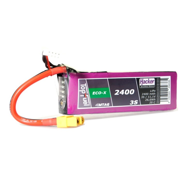 RC Flugzeug Antriebsbatterien - Lipo Akku Hacker TopFuel Eco-X MTAG 3S 11.1V 2400mAh 20C Prise XT60 - FLASH RC