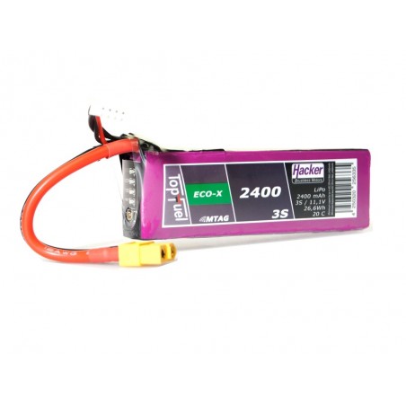 Batteries de propulsion avions RC - Batterie Lipo Hacker TopFuel Eco-X MTAG 3S 11.1V 2400mAh 20C Prise XT60 - FLASH RC