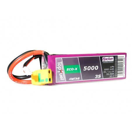 Batteries de propulsion avions RC - Batterie Lipo Hacker TopFuel Eco-X MTAG 3S 11.1V 5000mAh 20C Prise XT90S - FLASH RC