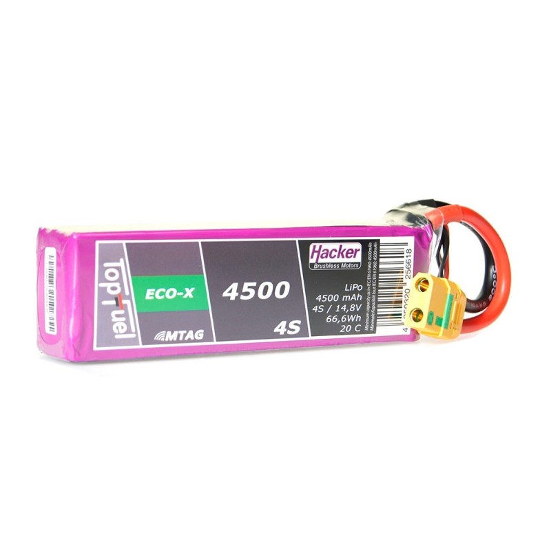 Batteries de propulsion avions RC - Batterie Lipo Hacker TopFuel Eco-X MTAG 4S 14.8V 4500mAh 20C Prise XT90S - FLASH RC
