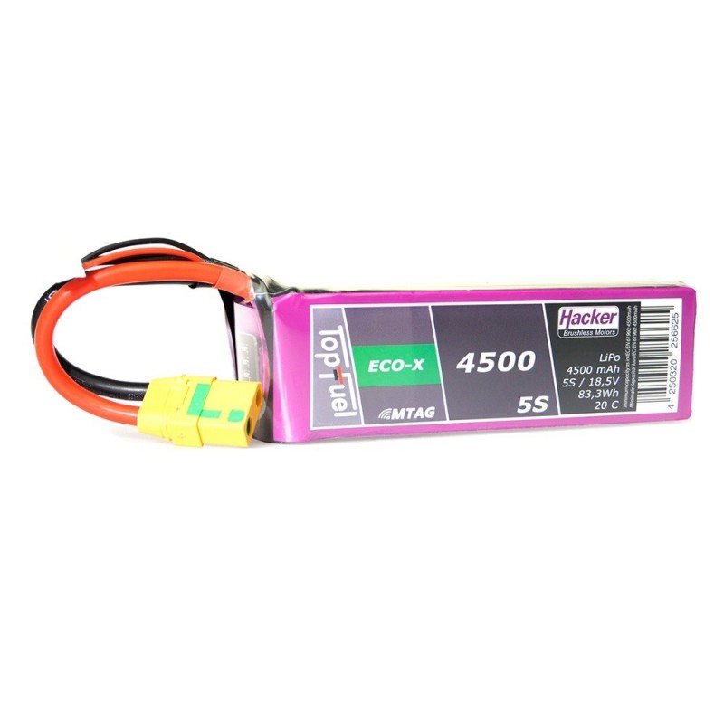 Batterie di propulsione per aerei RC - Lipo Hacker TopFuel Eco-X MTAG 5S 18.5V 4500mAh 20C XT90S presa - FLASH RC