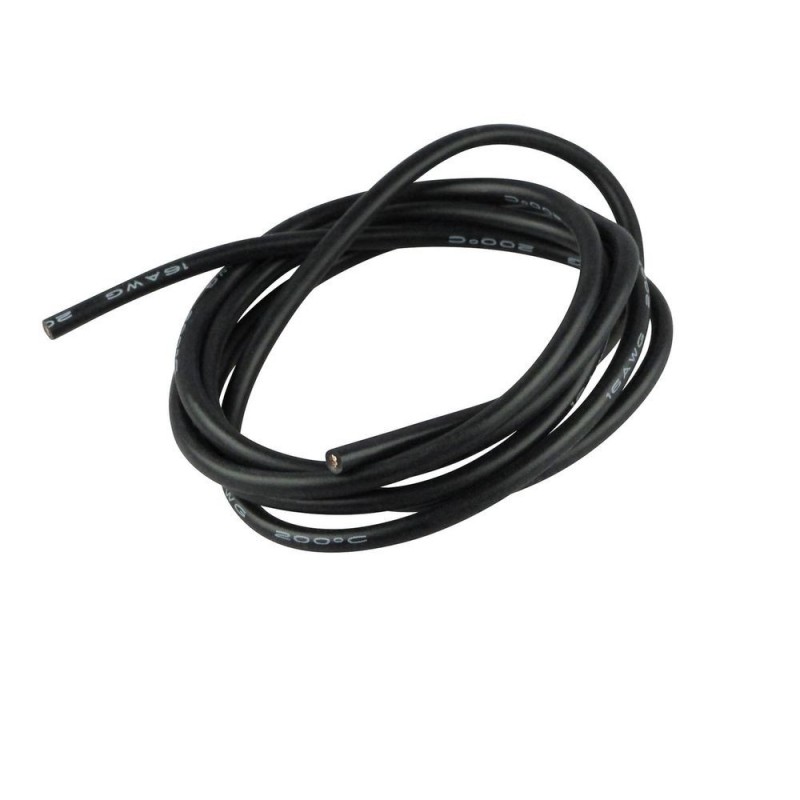 Cables pour batteries, moteurs, etc... - Câble silicone 1.5mm²  Noir - 1m Amass - FLASH RC