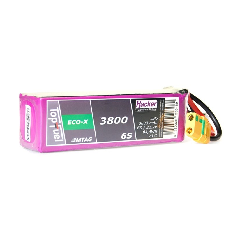 RC aircraft propulsion batteries - Lipo Hacker TopFuel Eco-X MTAG 6S 22.2V 3800mAh 20C XT90 socket - FLASH RC