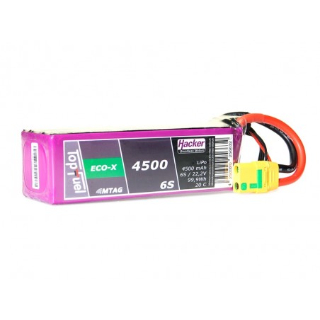 Batteries de propulsion avions RC - Batterie Lipo Hacker TopFuel Eco-X MTAG 6S 22.2V 4500mAh 20C Prise XT90S - FLASH RC